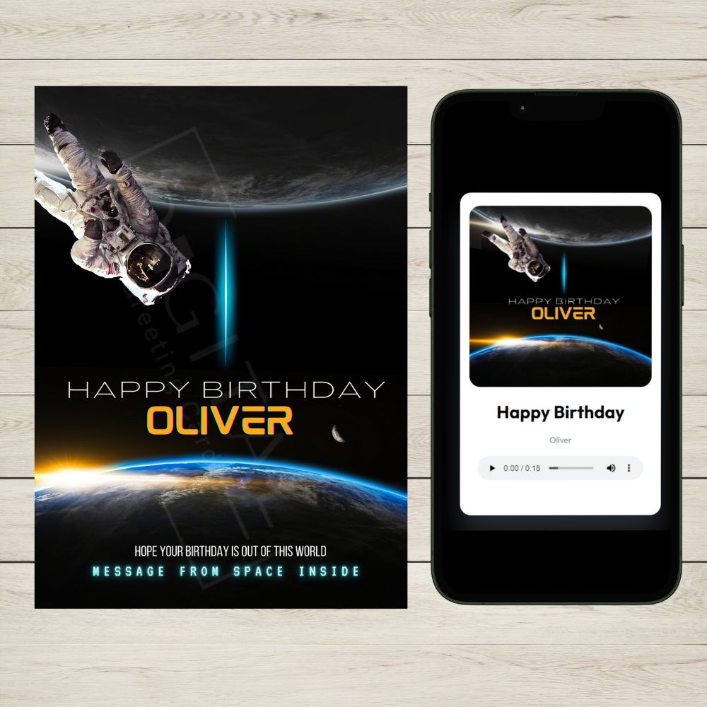 Astronaut Birthday card space qr code